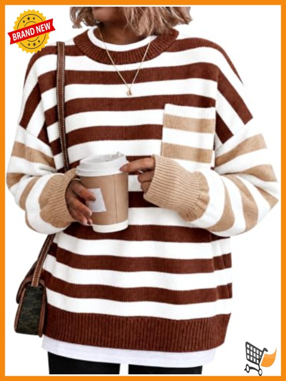 Oversized Striped Crew Neck Pullover Sweater Loose Fit Knit Fall Winter